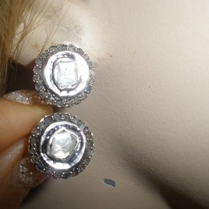 LRG GENUINE 2CT ROSE CUT DIAMOND 14K STUD EARRINGS